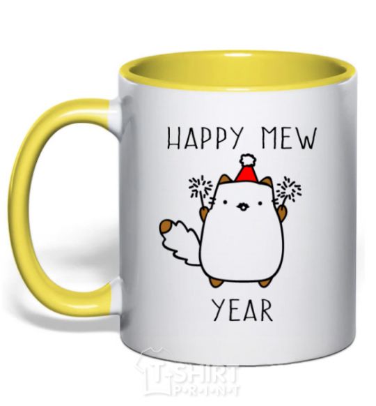 Mug with a colored handle Happy Mew Year yellow фото