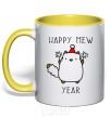 Mug with a colored handle Happy Mew Year yellow фото