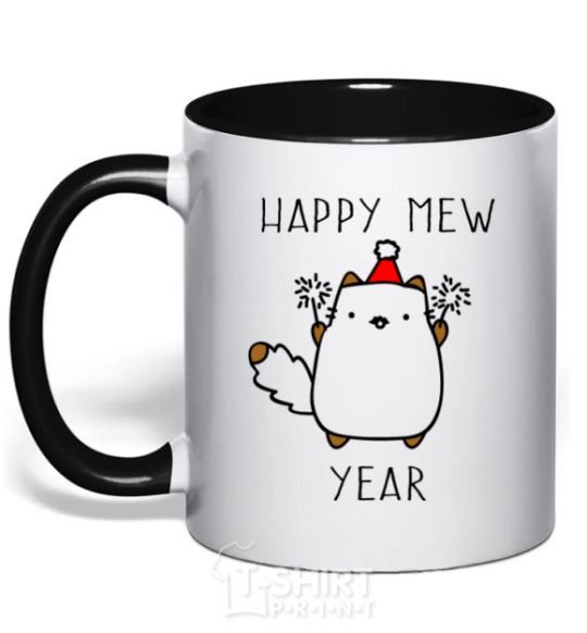 Mug with a colored handle Happy Mew Year black фото