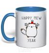 Mug with a colored handle Happy Mew Year royal-blue фото