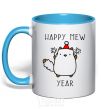 Mug with a colored handle Happy Mew Year sky-blue фото