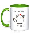 Mug with a colored handle Happy Mew Year kelly-green фото