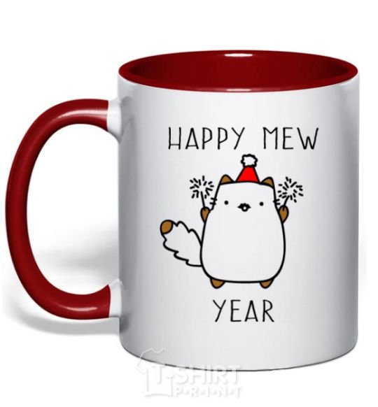 Mug with a colored handle Happy Mew Year red фото