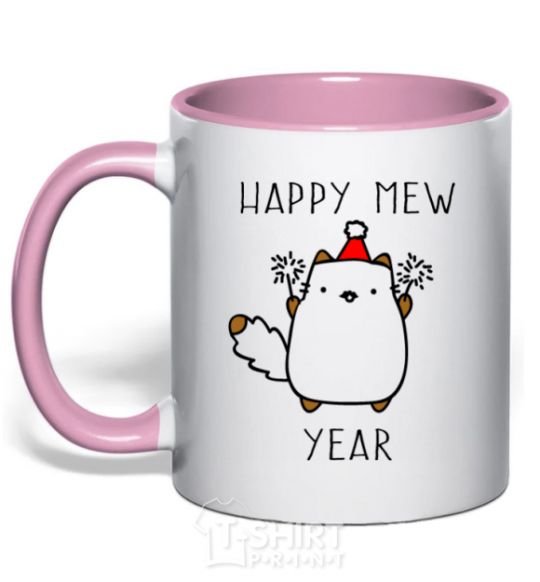 Mug with a colored handle Happy Mew Year light-pink фото