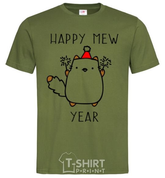 Мужская футболка Happy Mew Year Оливковый фото