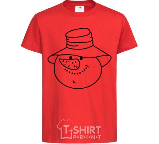 Kids T-shirt SNOWMAN IN HAT red фото