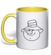 Mug with a colored handle SNOWMAN IN HAT yellow фото