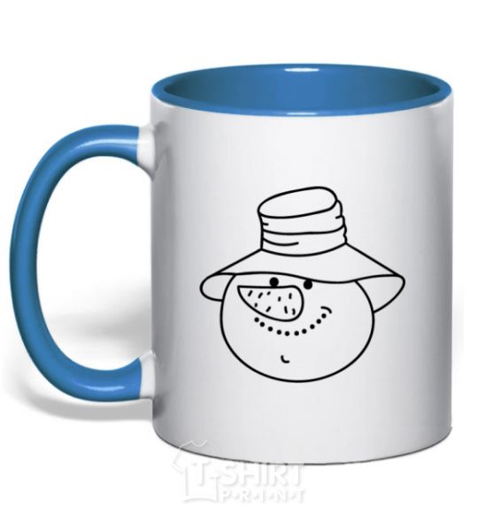 Mug with a colored handle SNOWMAN IN HAT royal-blue фото