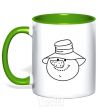 Mug with a colored handle SNOWMAN IN HAT kelly-green фото