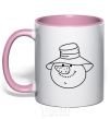 Mug with a colored handle SNOWMAN IN HAT light-pink фото