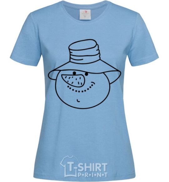 Women's T-shirt SNOWMAN IN HAT sky-blue фото