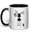 Mug with a colored handle A moose and a hare black фото