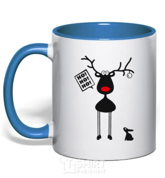 Mug with a colored handle A moose and a hare royal-blue фото