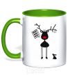 Mug with a colored handle A moose and a hare kelly-green фото