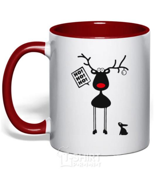 Mug with a colored handle A moose and a hare red фото