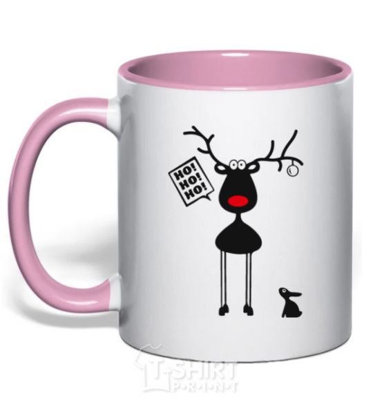 Чашка с цветной ручкой Лось и заяц Нежно розовый фото