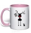 Mug with a colored handle A moose and a hare light-pink фото