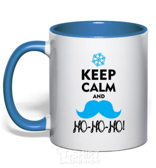 Mug with a colored handle Keep calm and ho-ho-ho royal-blue фото