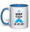 Mug with a colored handle Keep calm and ho-ho-ho royal-blue фото