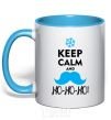 Mug with a colored handle Keep calm and ho-ho-ho sky-blue фото