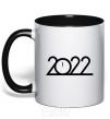 Mug with a colored handle Inscription 2022 black фото