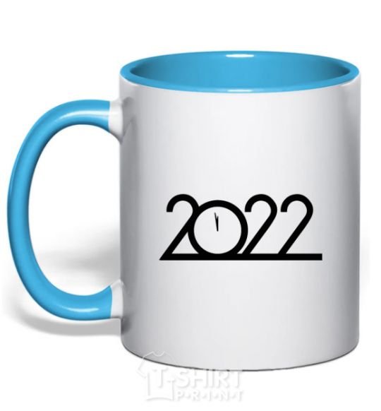 Mug with a colored handle Inscription 2022 sky-blue фото