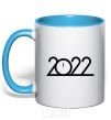 Mug with a colored handle Inscription 2022 sky-blue фото