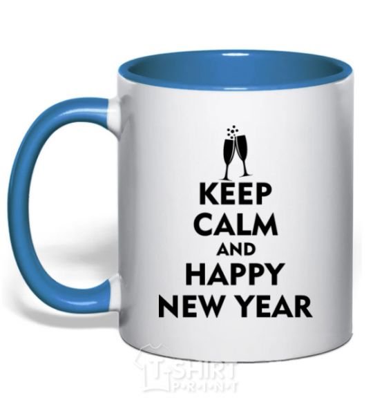 Чашка с цветной ручкой Keep calm and happy New Year glasses Ярко-синий фото