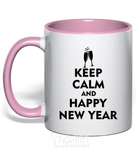 Чашка с цветной ручкой Keep calm and happy New Year glasses Нежно розовый фото