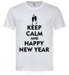 Мужская футболка Keep calm and happy New Year glasses Белый фото
