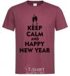 Men's T-Shirt Keep calm and happy New Year glasses burgundy фото