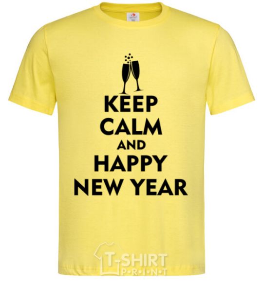 Men's T-Shirt Keep calm and happy New Year glasses cornsilk фото