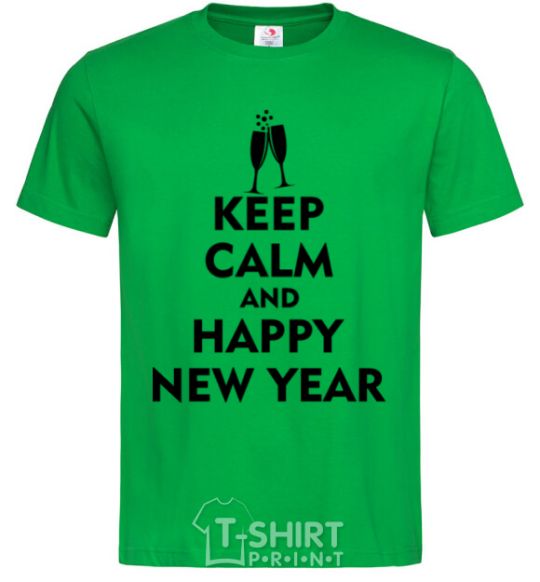 Men's T-Shirt Keep calm and happy New Year glasses kelly-green фото