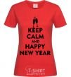 Women's T-shirt Keep calm and happy New Year glasses red фото
