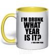 Mug with a colored handle I am drunk, what year is it? #it's New Year yellow фото