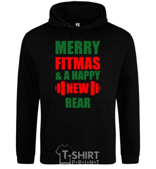 Men`s hoodie Merry Fitmas and a happy New rear black фото