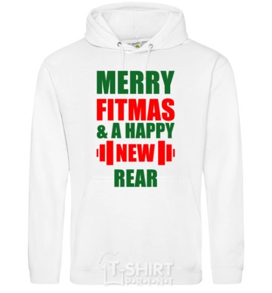 Men`s hoodie Merry Fitmas and a happy New rear White фото