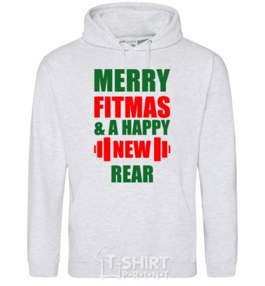 Men`s hoodie Merry Fitmas and a happy New rear sport-grey фото