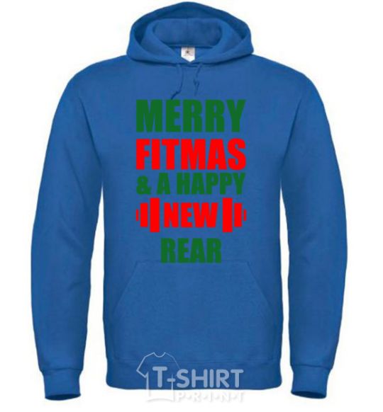 Men`s hoodie Merry Fitmas and a happy New rear royal фото