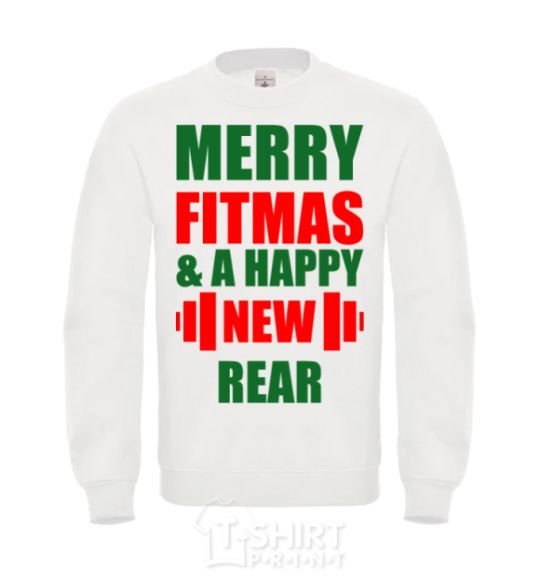 Sweatshirt Merry Fitmas and a happy New rear White фото