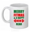 Ceramic mug Merry Fitmas and a happy New rear White фото