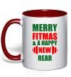 Mug with a colored handle Merry Fitmas and a happy New rear red фото