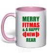 Mug with a colored handle Merry Fitmas and a happy New rear light-pink фото