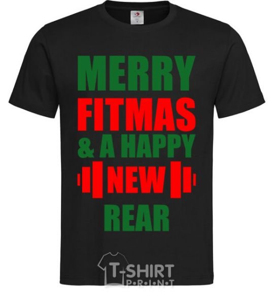 Men's T-Shirt Merry Fitmas and a happy New rear black фото