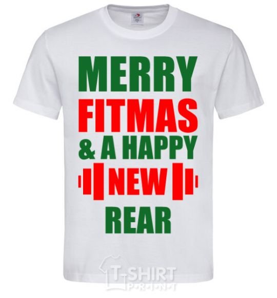Men's T-Shirt Merry Fitmas and a happy New rear White фото
