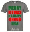 Men's T-Shirt Merry Fitmas and a happy New rear dark-grey фото