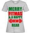 Women's T-shirt Merry Fitmas and a happy New rear grey фото