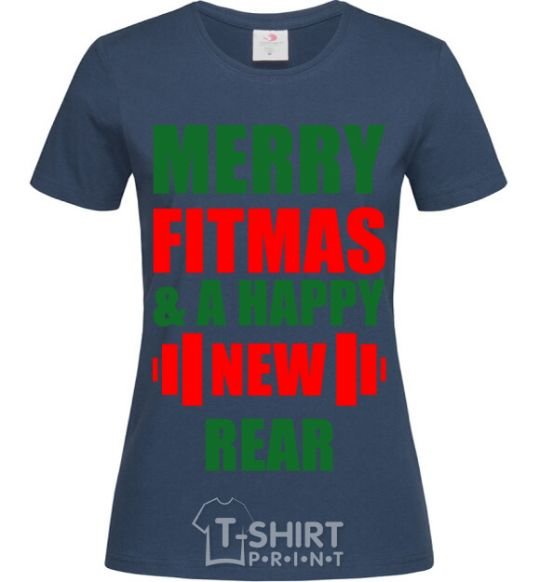 Женская футболка Merry Fitmas and a happy New rear Темно-синий фото