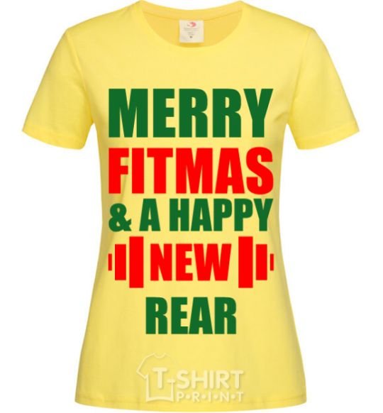 Женская футболка Merry Fitmas and a happy New rear Лимонный фото