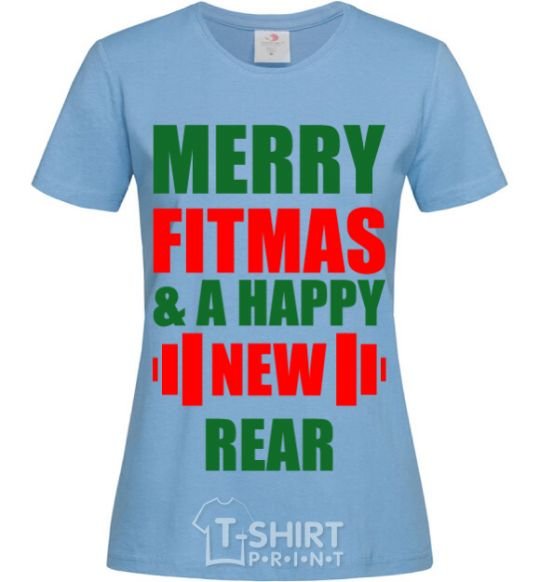 Женская футболка Merry Fitmas and a happy New rear Голубой фото